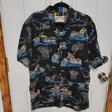 VTG Paradise Found Hawaiian Shirt Men’s Large 100% Rayon motorcycle, Black