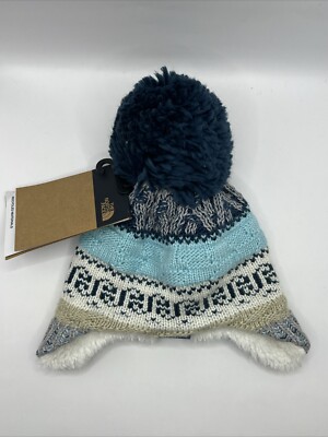 THE NORTH FACE Baby Fair isle Ear Flap Beanie Pom Hat Fabric Lined Infant  0-6M - Main Image