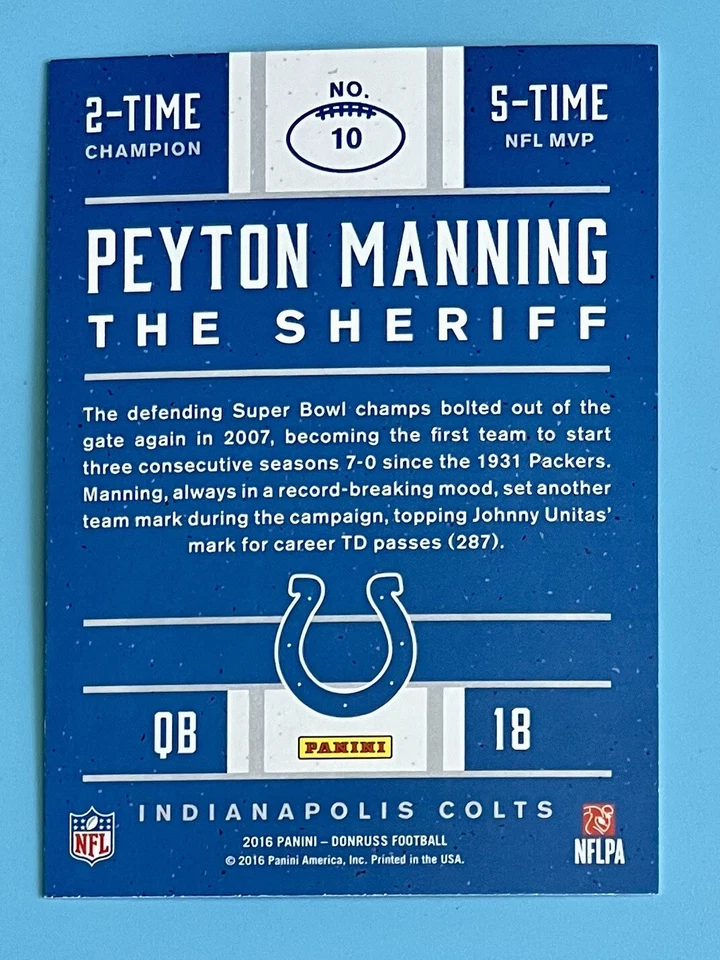 2016 Donruss The Sheriff Peyton Manning Tribute Peyton Manning #10 HOF - Image 2 of 2