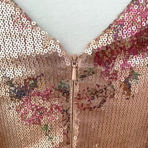 Marchesa Notte Rose Gold Split Sleeve V-Neck Floral Sequined Maxi Dress Size 2 - Picture 12 of 14