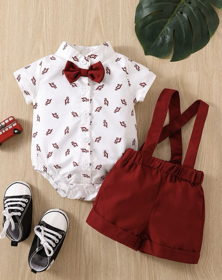 Baby Boy Valentines Outfit Button Down w/ Red Bow Tie Shorts w