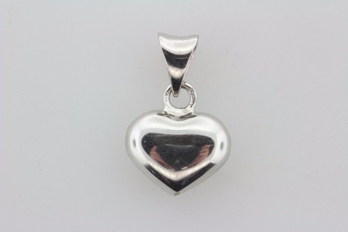 14K White Gold Plain Puffy Heart Charm Pendant - Picture 4 of 7