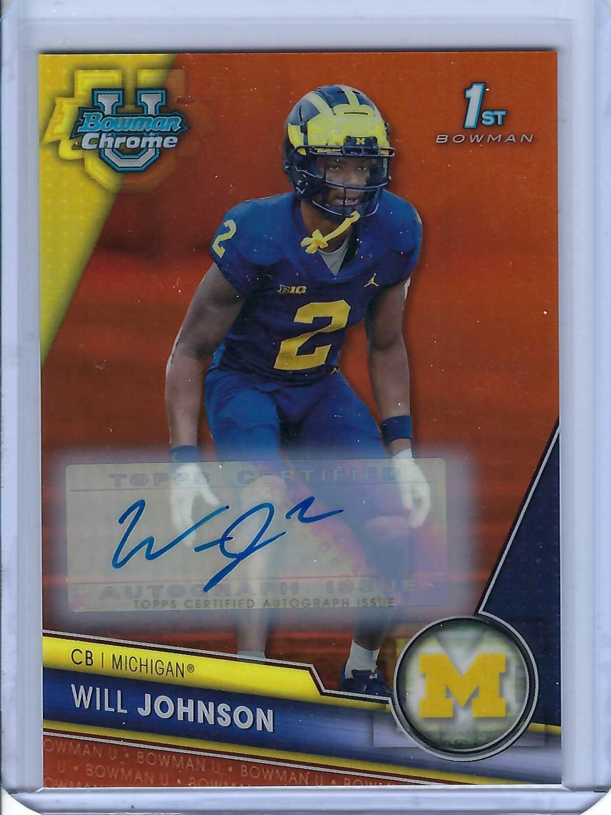 2023 BOWMAN UNIVERSITY CHROME WILL JOHNSON 1st ORANGE REFRACTOR AUTO # 157 /25