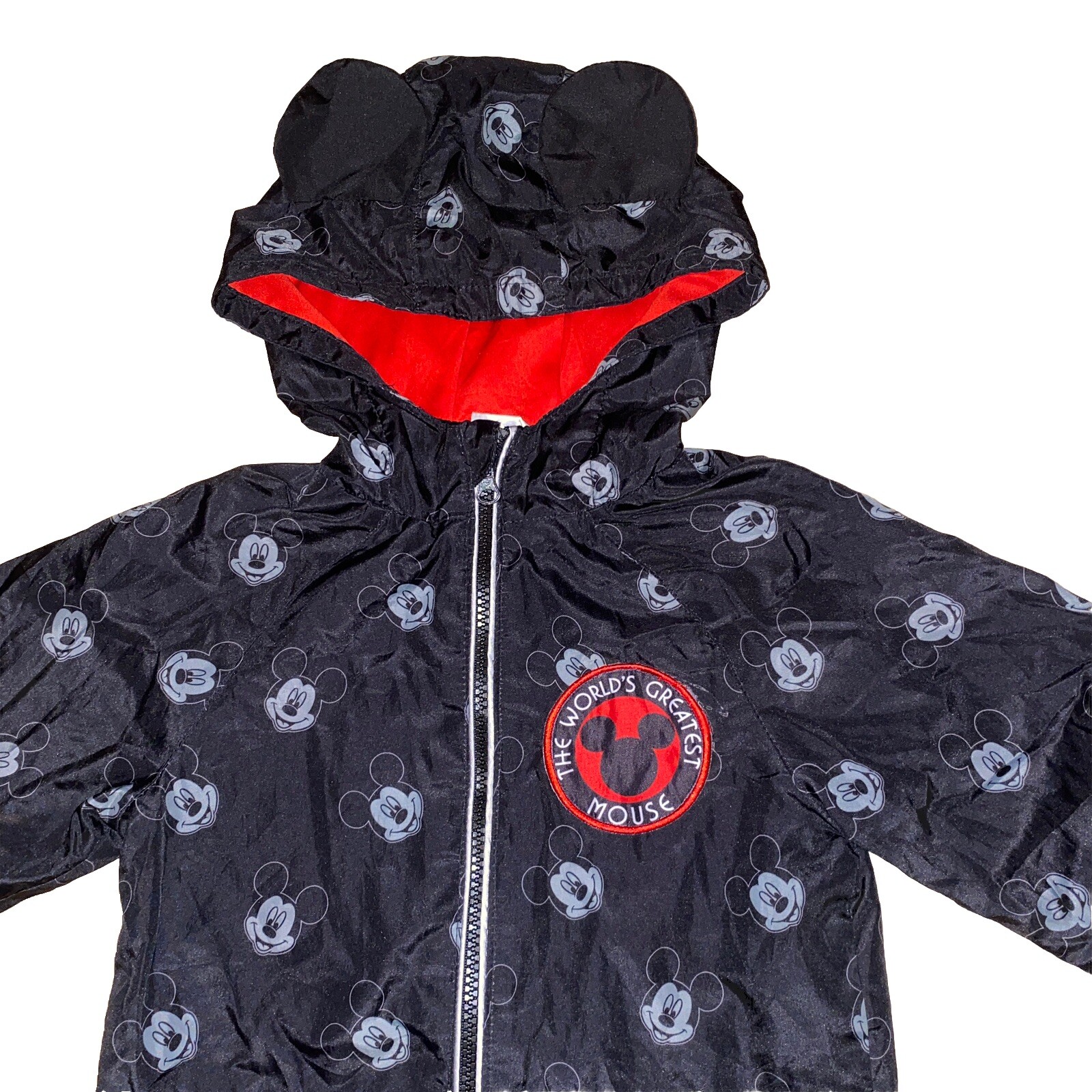 Disney Jr Mickey Mouse Toddler3t ZipUp Windbreaker Jacket With Mikey Hooded Ears