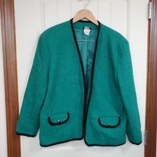 Vintage Tanjay Boiled Wool Blend Blazer Jacket Size 14 Green Black