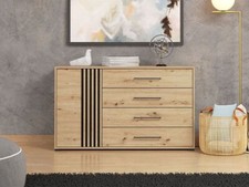 Ascalon Artisan Oak Effect And Black 4 Drawer Sideboard Dresser Lounge Furniture