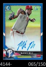 1-2018 BOWMAN CHROME BLUE REFRACTOR AUTO McKENZIE MILLS MARLINS 065/150