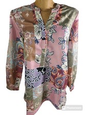 Soft Surroundings Floral Block look Tunic Top Women's SZ S Shirt Boho Blouse EUC