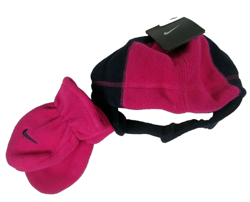 Nike Toddler Girls Fireberry Fleece Beanie Hat & Mittens Set Size 2/4T NWT $20 - Picture 2 of 3