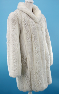 VTG Women's 80s White Jordache Faux Fur Coat Sz S/M 1980s Barbie