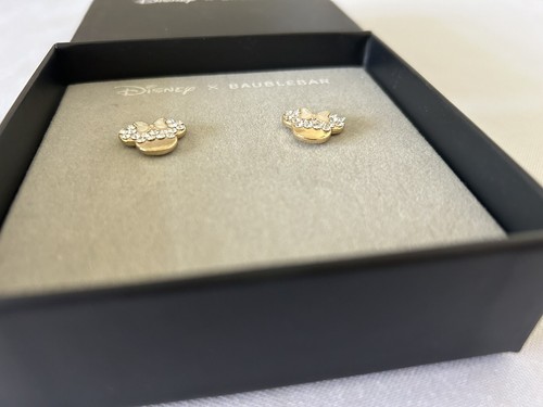 Disney X Baublebar Minnie Mouse Earrings Gold Rhinestone Ears Marble Colored Bow - Picture 7 of 8