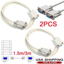 USA 2pcs 1.5m/3m DB9 DB 9 9-Pin RS-232 D-SUB Female to Female Serial Cable Cord