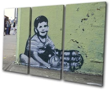Banksy Street Graffiti Pop Bomb Boy TREBLE CANVAS WALL ART Picture Print VA