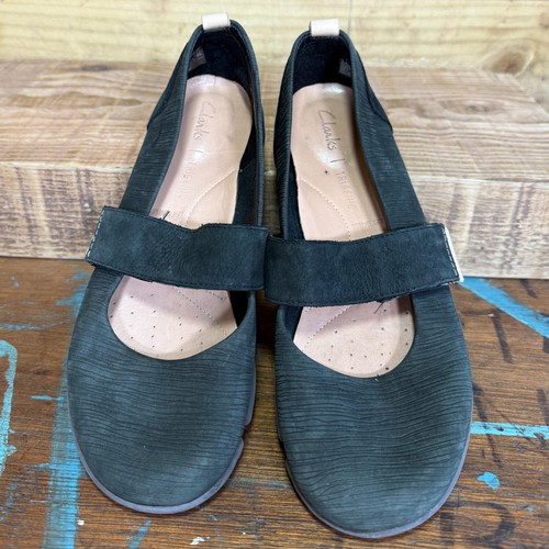 Clarks - Tri Carrie - Black Nubuck Casual Wide Fit Mary Jane Flat Shoe - UK4 - Picture 3 of 8