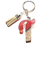 Purple and Gold Letter T Keychain with Blue Studs