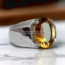 Citrine Oval Cut Gemstone With 925 Sterling Silver Ring For Men's #518