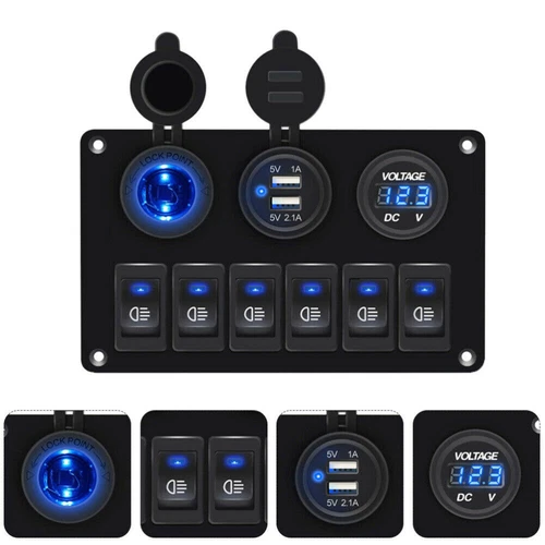 1X Switch Panel 6 Gang USB for Car Boat Marine RV Truck Blue LED Car Accessories - Picture 1 of 10