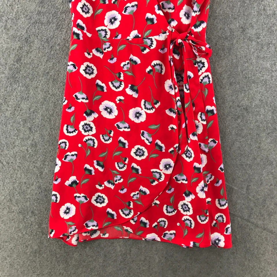 J. Vestido de día envolvente talla 0 rojo estampado floral de verano manga corta corbata/cinturón Foto 4 de 4