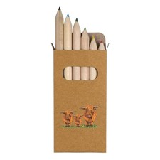 6 x 'Highland Coo Family' Short 85mm Pencils / Coloured Pencil Set PE00083464