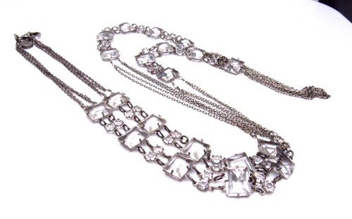 Vintage Art Deco Crystal Necklace Revival Long Multi Strand - Picture 8 of 8