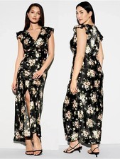 The Occasion Old Navy Floral Print Flutter Sleeve Satin Maxi Dress Sz XXL Tall