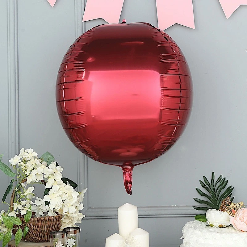 2 BURGUNDY 18" wide 4D Round Orbs Balls Mylar Foil Balloons Wedding  Decorations - Image 4 of 4