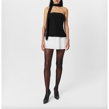 Naked Wardrobe Pleated Tube Contrast Mini Dress Strapless Black White XL NWT