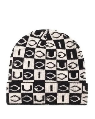 Gucci Beanie Logo Knit Black and White Checkerboard Hat Size M Authentic New