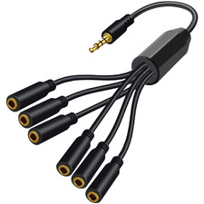 1 to 6 3.5mm Audio Splitter Cable with Mic Support for Smartphones and PC
