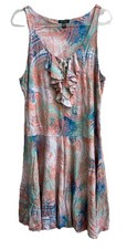 LAUREN JEANS Women's XL- Coral pink & blue sleeveless stretch fit & flare dress