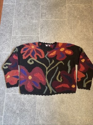 Peruvian Connection 100% Alpaca Sweater Women s M Handcrafted Floral Multicolor