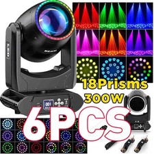6PCS 300W LED 24Prism Moving Head Light Beam Stage DMX Spot Disco