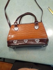 Leather Purse, Southwestern, Western, Cowgirl Embossed With Metal Hearts