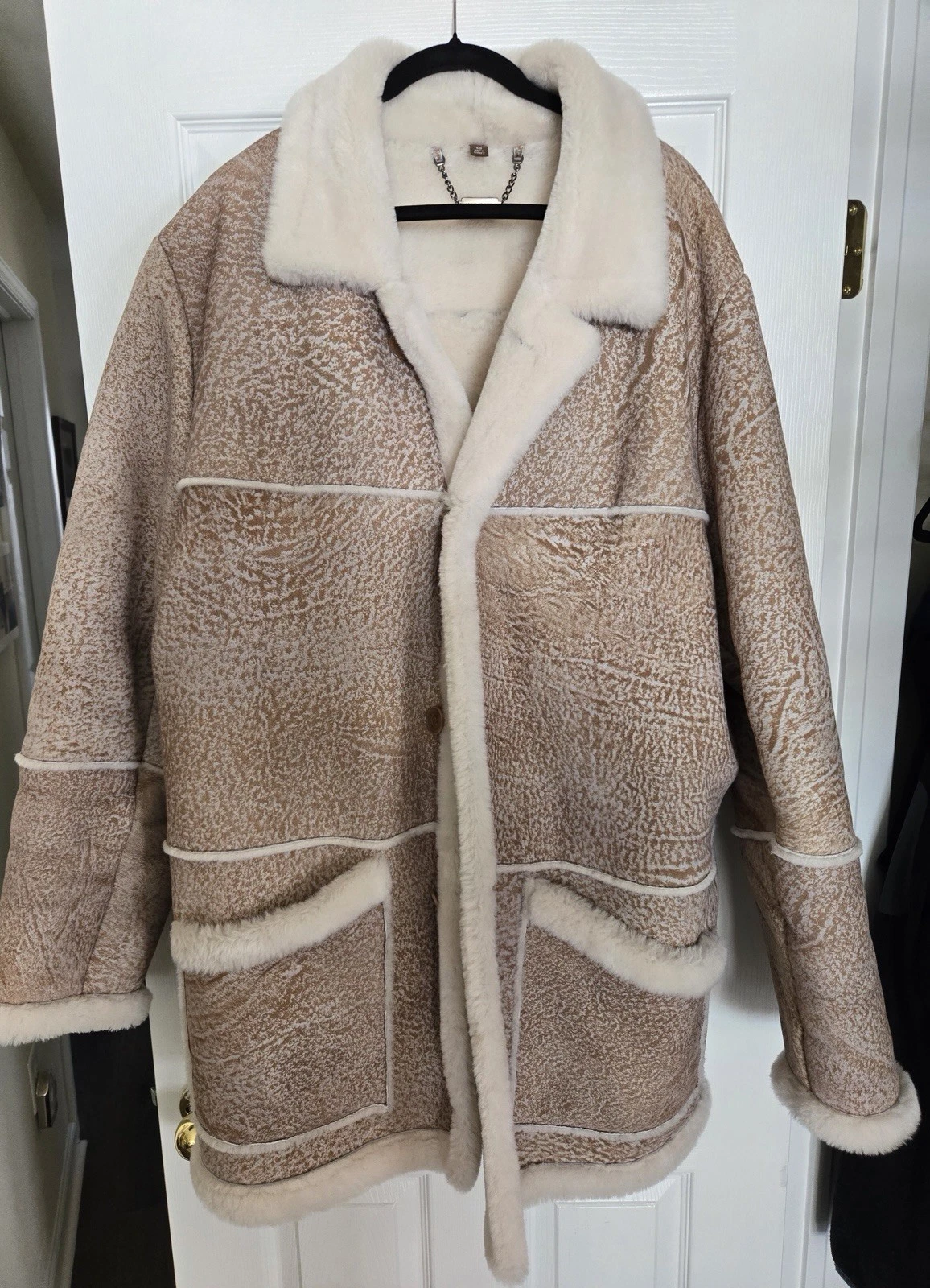 Overland Men's Sheepskin Rancher Coat Lined Pockets Button Brown Beige 2XL image 1