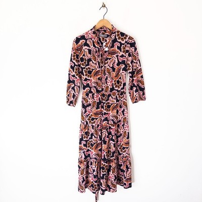 Muskat Boho bedruckt Midi Maxikleid Gr. 14 NEU schwarz mehrstufig Gürtel