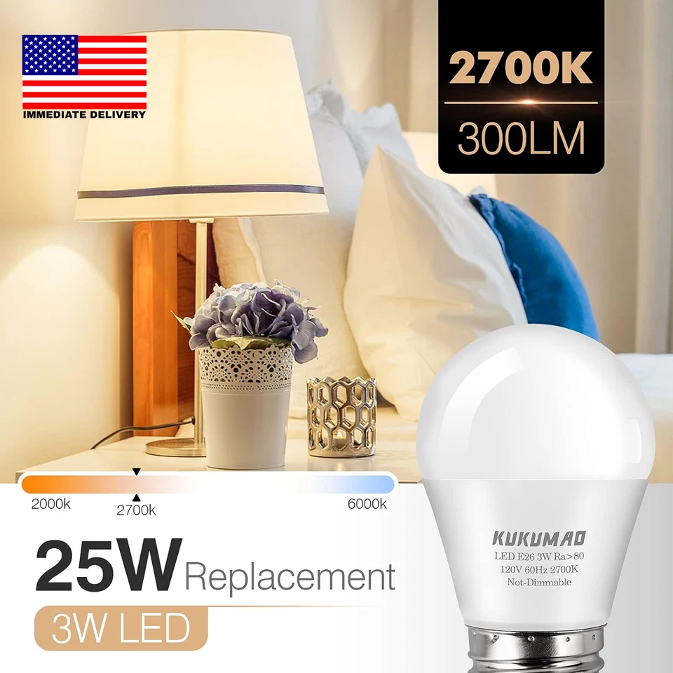 LED Bulb 3W 25 Watt Equivalent , Night Stand Bulb Table Lamp Bulb A15 Light Bulb - Image 4 of 4