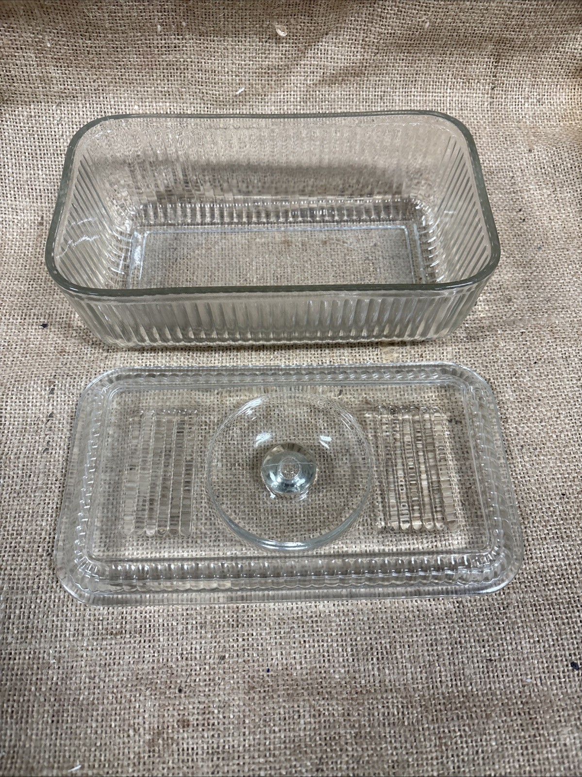 Rectangle Glass Refrigerator Dish With Lid Vintage 9x5.5