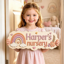 Personalized Rainbow Nursery Sign for Girls Custom Name Door Plaque