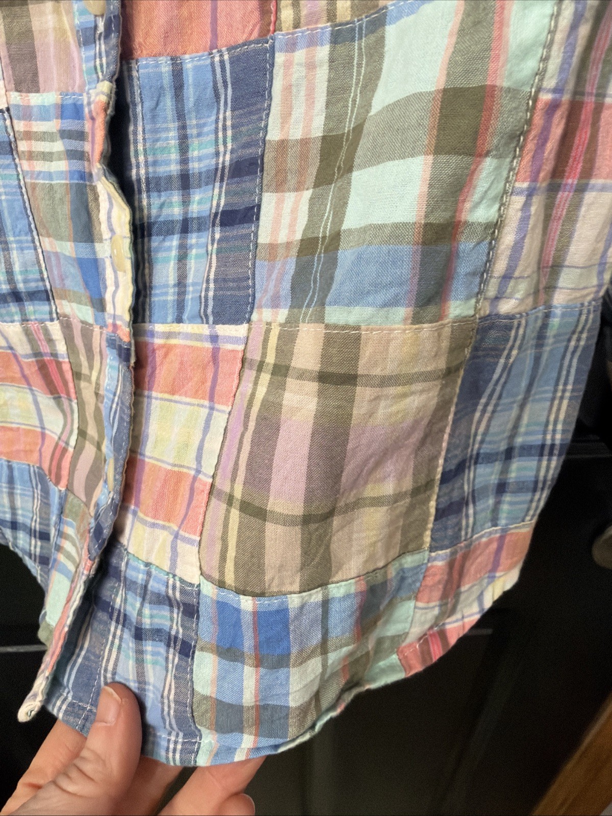 LL Bean Bouse Womens Small Patchwork Plaid Pastel… - image 4