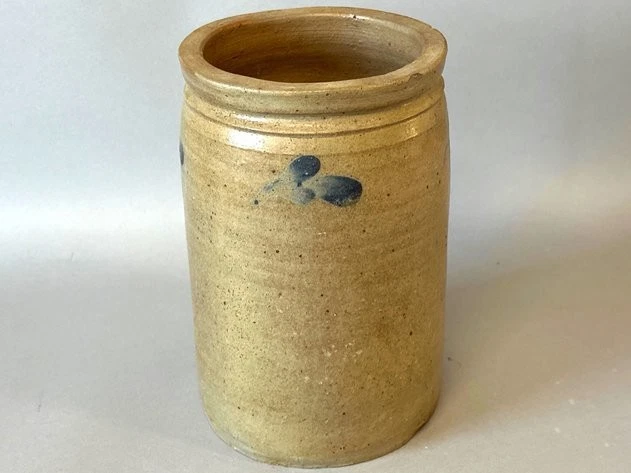 Antigua decoración azul vasija de 1800 inusual tamaño 1 1/2 galón Baltimore Foto 2 de 4