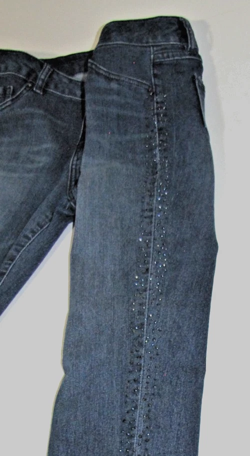 d.Jeans Blue denim Skinny Jeans With black-Rhinestone-Side Stripe - Size6 - Image 2 of 4