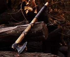 Ragnar Lothbrok Viking Axe Hand-Forged Carbon Steel Bearded Axe + Sheath