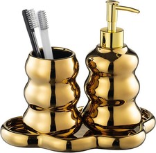 Gold Bathroom Accessory Set, 3-Piece Gold Ceramic Bath Accessories Set with