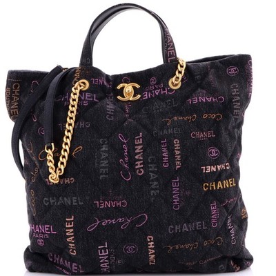 Chanel Denim Mood Shopping Tote Logo Printed Quilted Denim Maxi | eBay