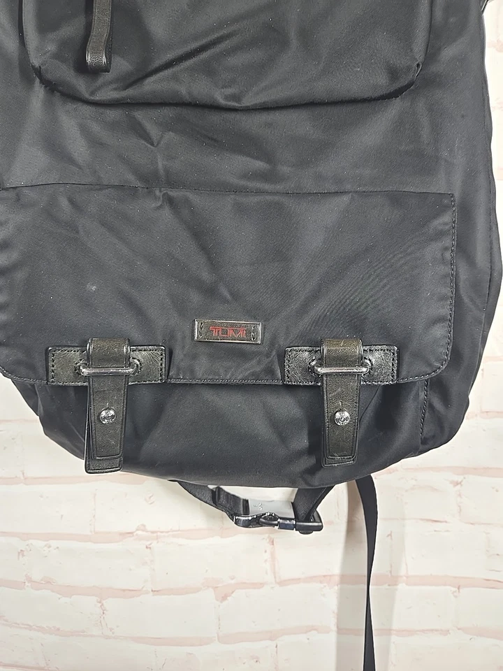 TUMI Mujer Voyageur Mochila Negra 14" x 11" Nylon Cuero Bolso Dije Foto 2 de 4