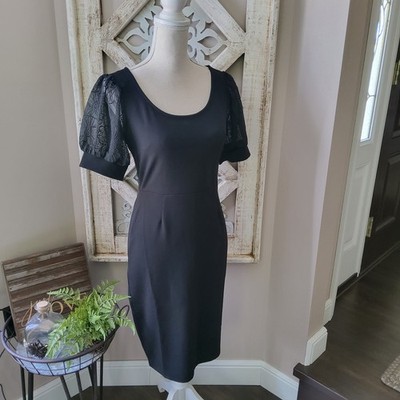 Absolutely Famous Women's Illusion Short Sleeve Midi Sheath Dress in Black