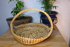 Gullah South Carolina Vintage Folk Art  Sweetgrass Large Handled Basket 