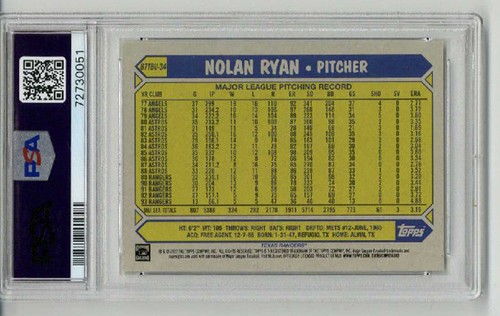 2022 TOPPS UPDATE 1987 TOPPS BASEBALL NOLAN RYAN RANGERS PSA 10 LOW POP 12 RARE - Picture 2 of 2