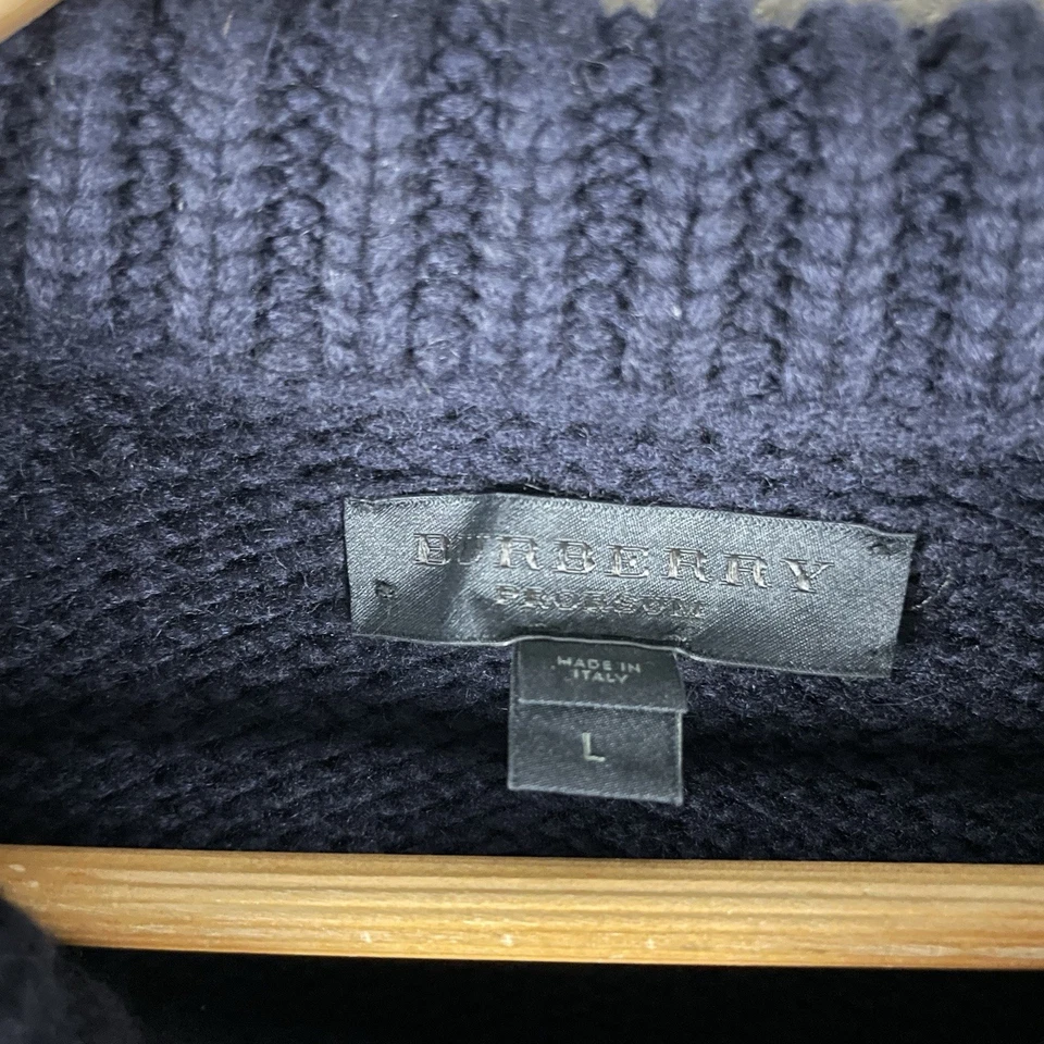 Pullover Burberry Prorsum Para Hombres L Azul Marino 109% Cachemira Tejido Grueso Manga Larga Foto 2 de 4