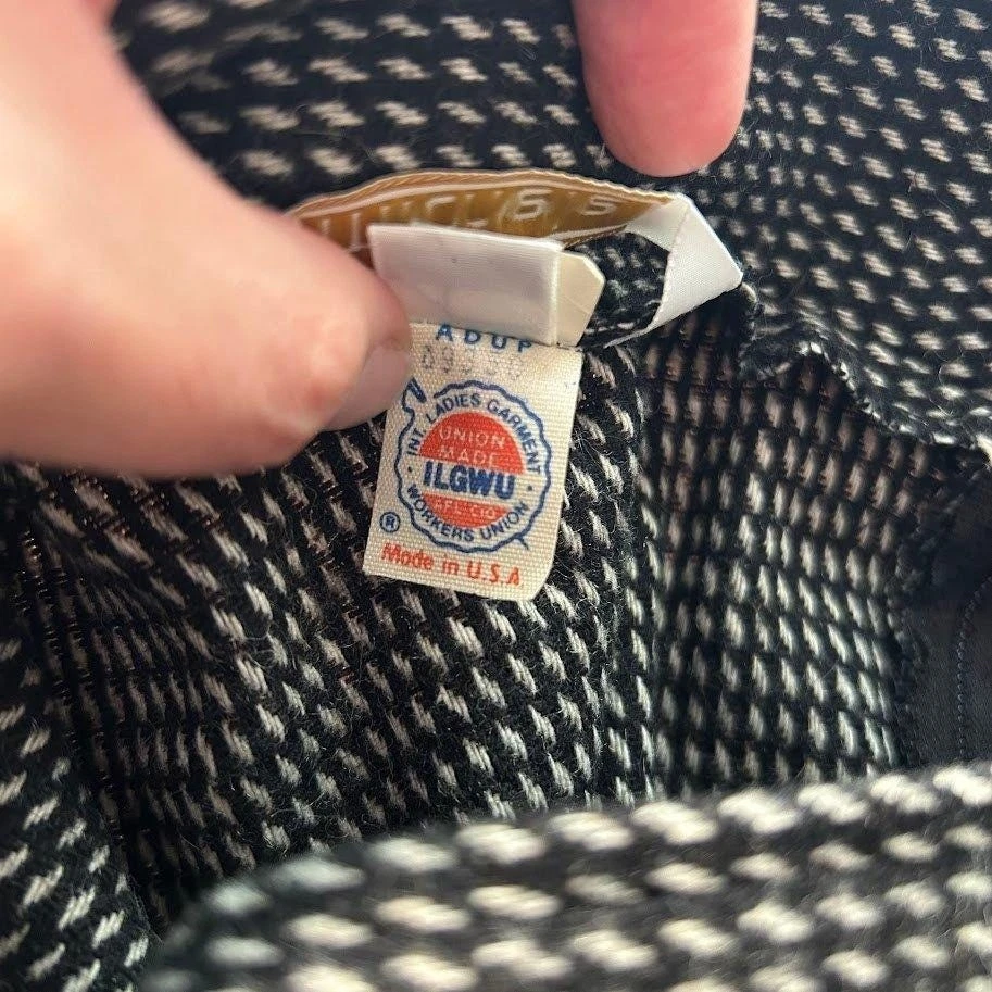 Falda Caniche Lana Vintage 11/12 M L Negro Blanco Pata de Gallo Cintura Alta Unión EE. UU. Foto 3 de 4